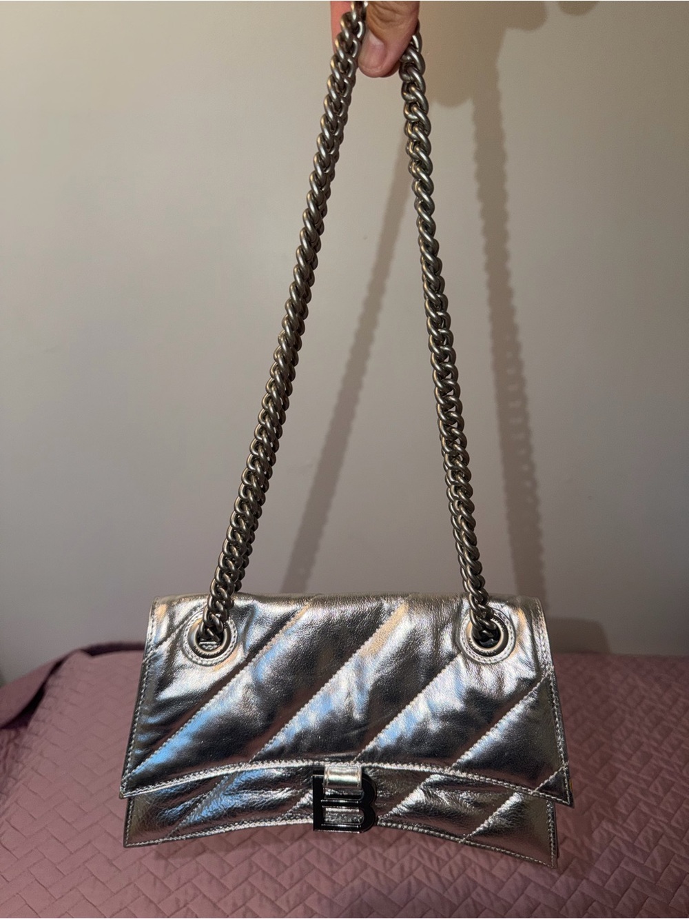 Balenciaga Silver Quilted Crush Shoulder Bag - Picture 3 of 9